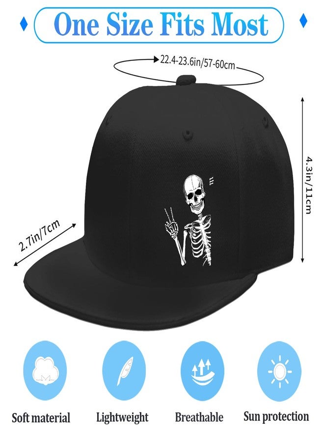 FACITE Skull Hat Flat Bill Hats for Men Snapback Hats Skeleton Fitted Black Baseball caps Men Cool Hip Hop hat Adjustable Workout Trucker Cap for Women Skateboard Accessories Gifts - Image 3